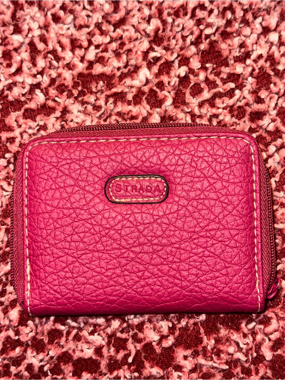 Strada Hot Pink Pebbled Faux Leather Zip-Around Compact Wallet
